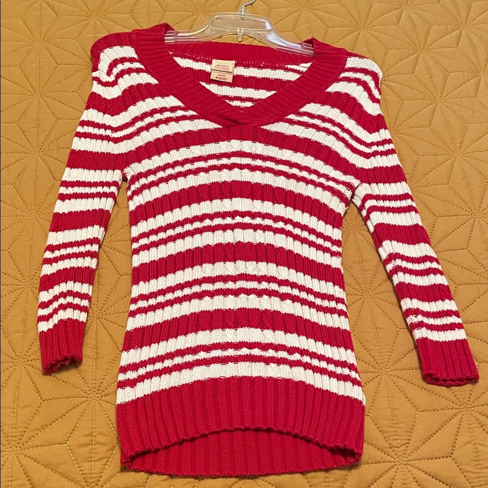 Red and White Striped Women's Sweater